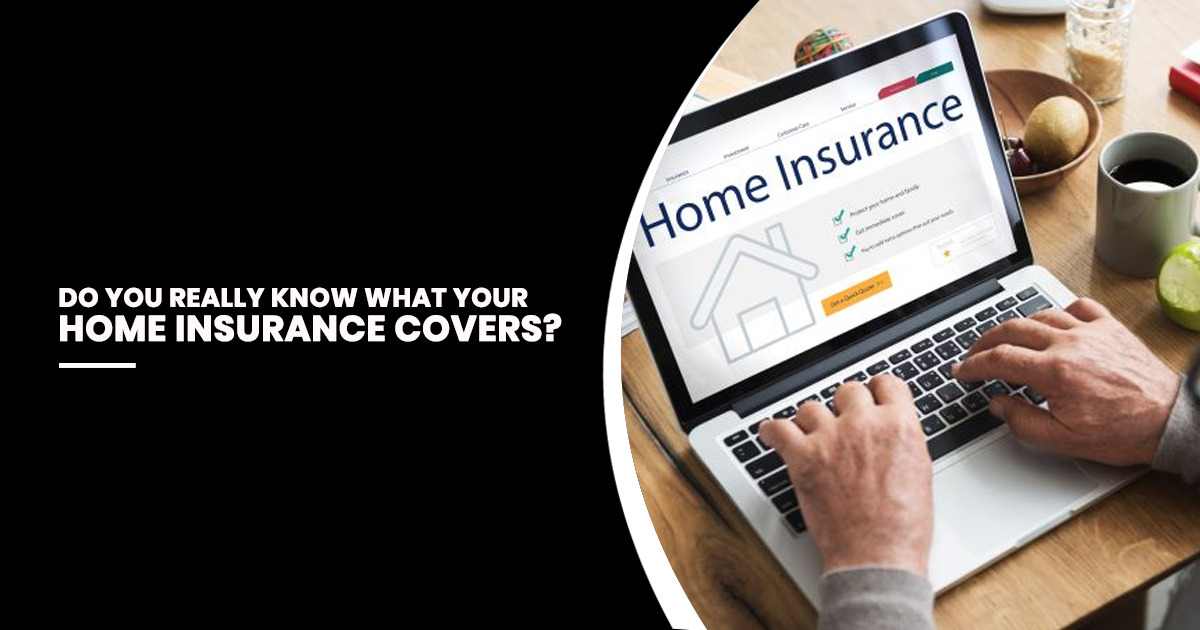 Home insurance concept with a person reviewing a home insurance policy on a laptop screen showing coverage details and checklist, highlighting awareness of insurance coverage.