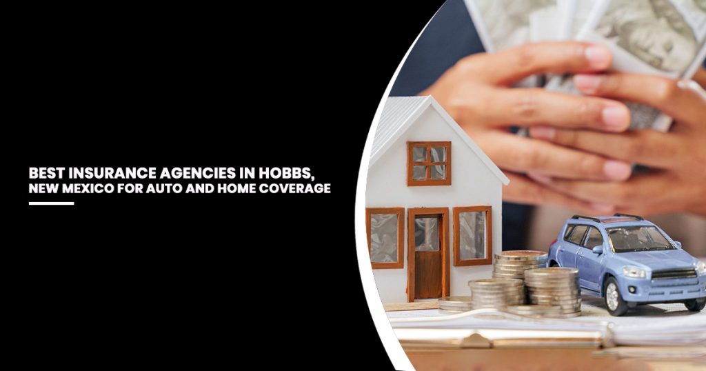 Miniature white house with brown windows, toy blue car, stacked coins, and two people's hands placed together above the items on a wooden surface.